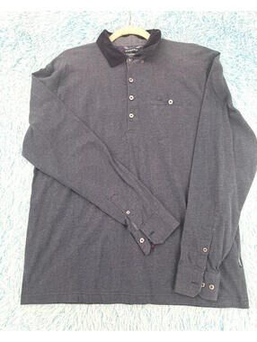 KANGOL Men’s L Gray Long Sleeve Polo Shirt Plaid Flip Cuffs Corduroy Collared